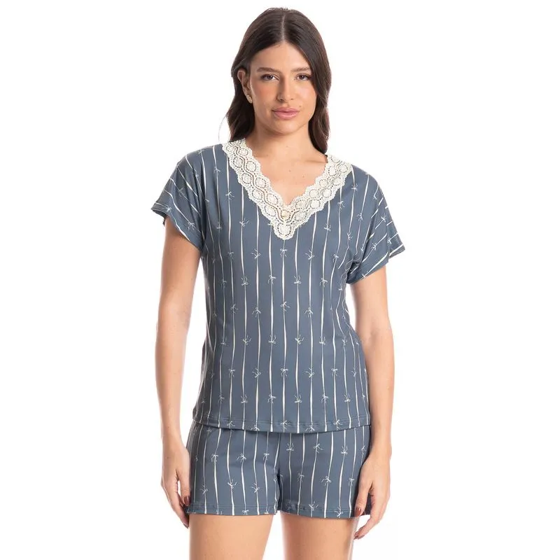 Pijama Feminino Curto Laços Azul-2/G