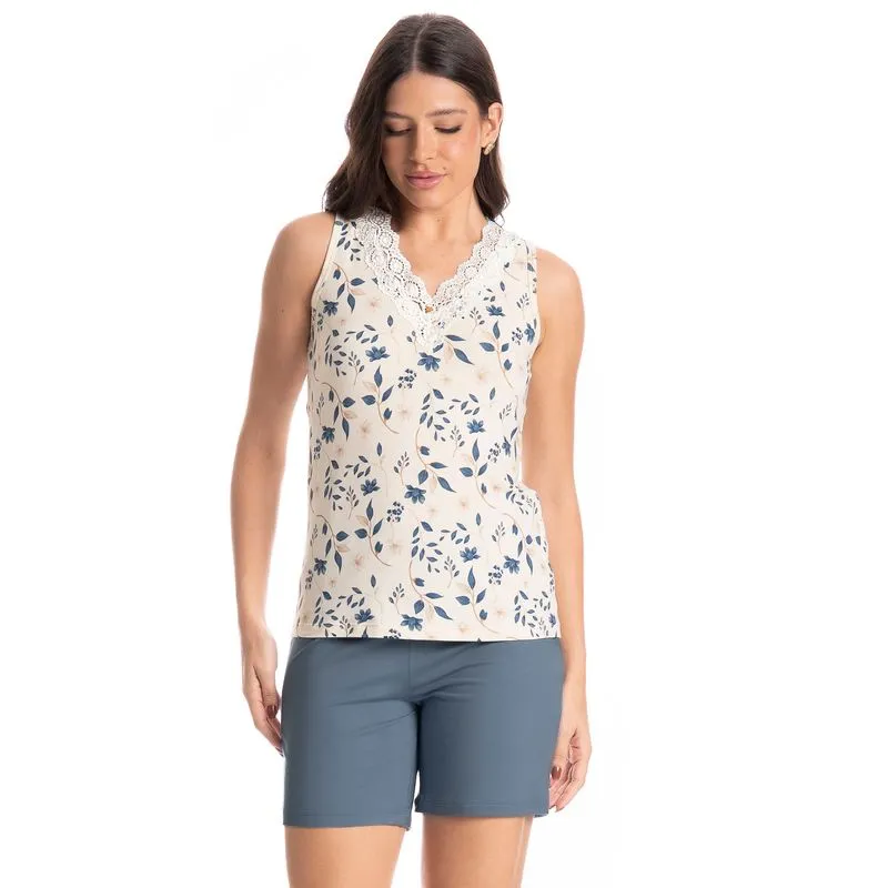 Pijama Feminino Shortão Regata Manoela Azul-2/M