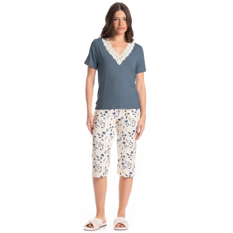 Pijama Feminino Pescador Manoela Azul-2/M