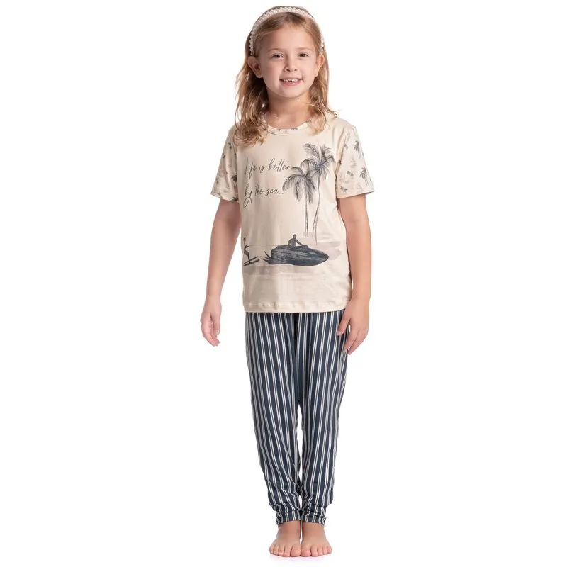 Pijama Infantil Longo Manga Curta Unissex Stripes Branco/02