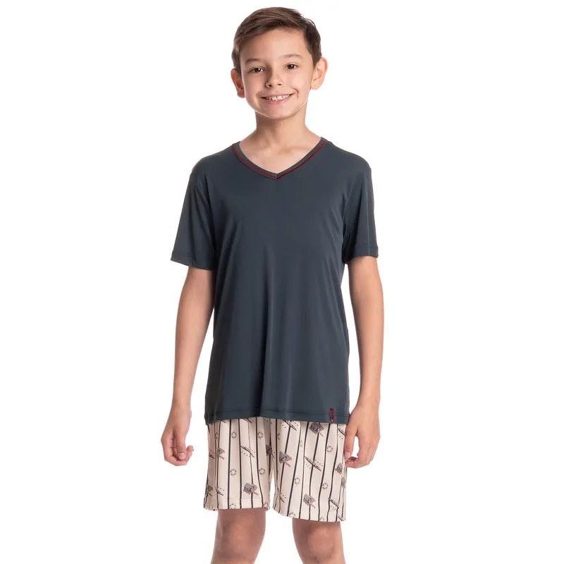 Pijama Infantil Masculino Curto Clóvis Azul Marinho/16