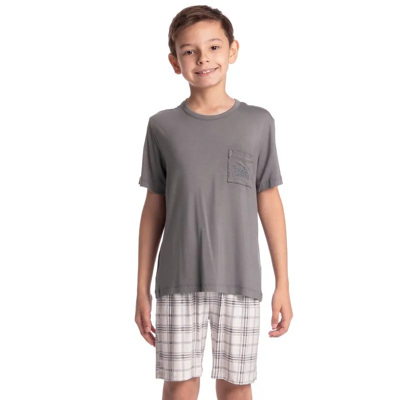 Pijama Infantil Curto Masculino Chess Cinza/06