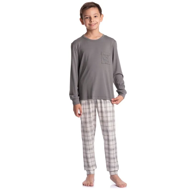 Pijama Infantil Longo Masculino Chess Cinza/08