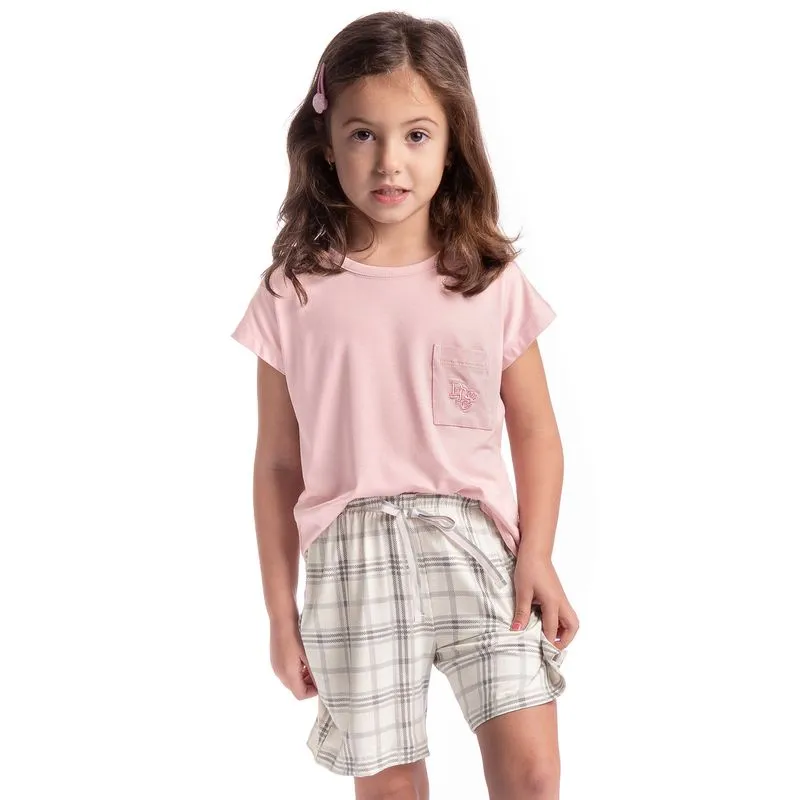 Pijama Infantil Feminino Curto Chess Cinza/04