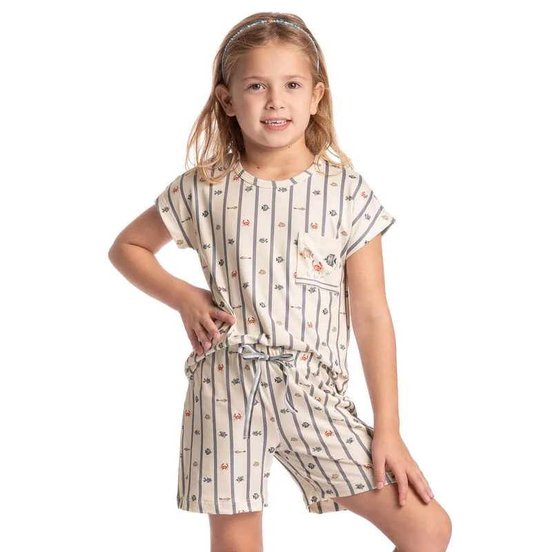 Pijama Infantil Feminino Curto Ocean Branco/06
