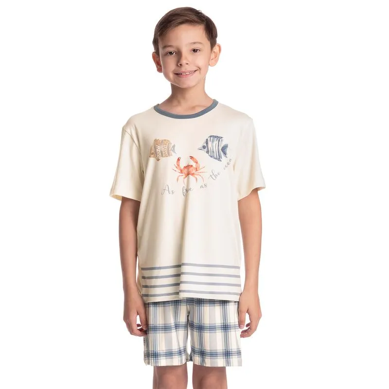 Pijama Infantil Unissex Curto Blue Branco/06