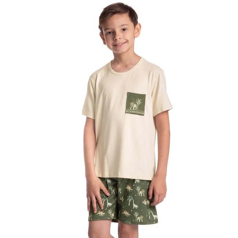 Pijama Infantil Masculino Curto Dino Verde/04