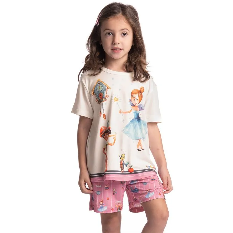 Pijama Infantil Feminino Curto Fada Rosa-2/10