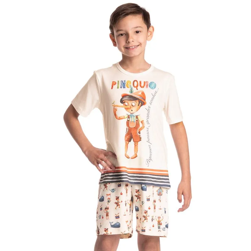 Pijama Infantil Masculino Curto Pinóquio Branco/04