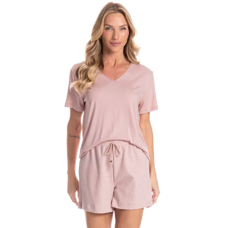 Pijama Feminino Curto Piquet Rosa-3/GG
