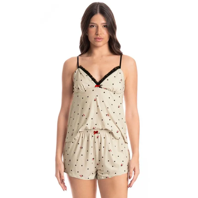 Short Doll Feminino Corações Branco/G
