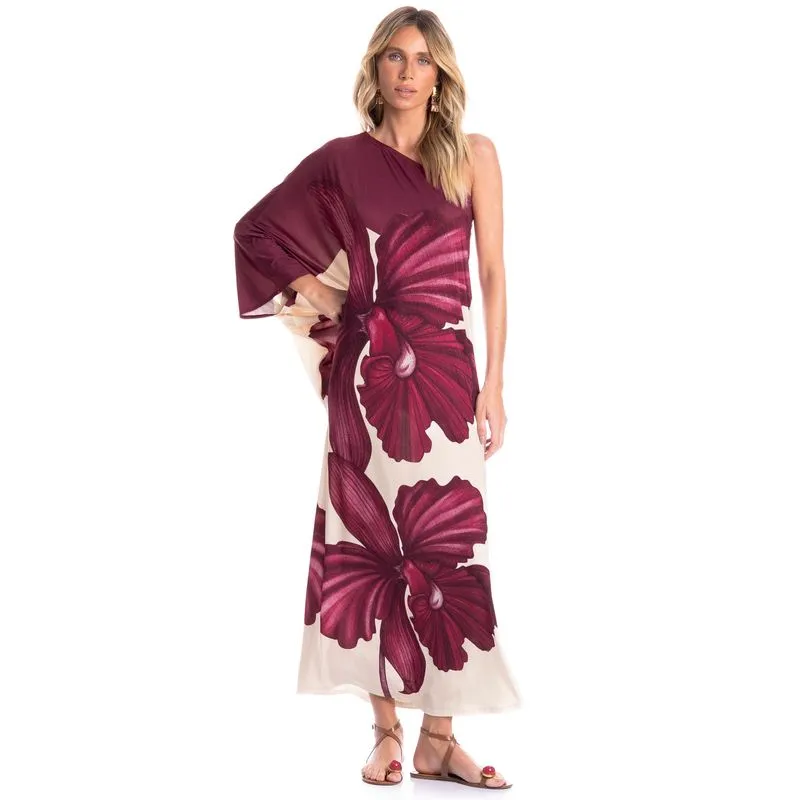 Vestido Feminino Assimétrico Floral Rosa/G