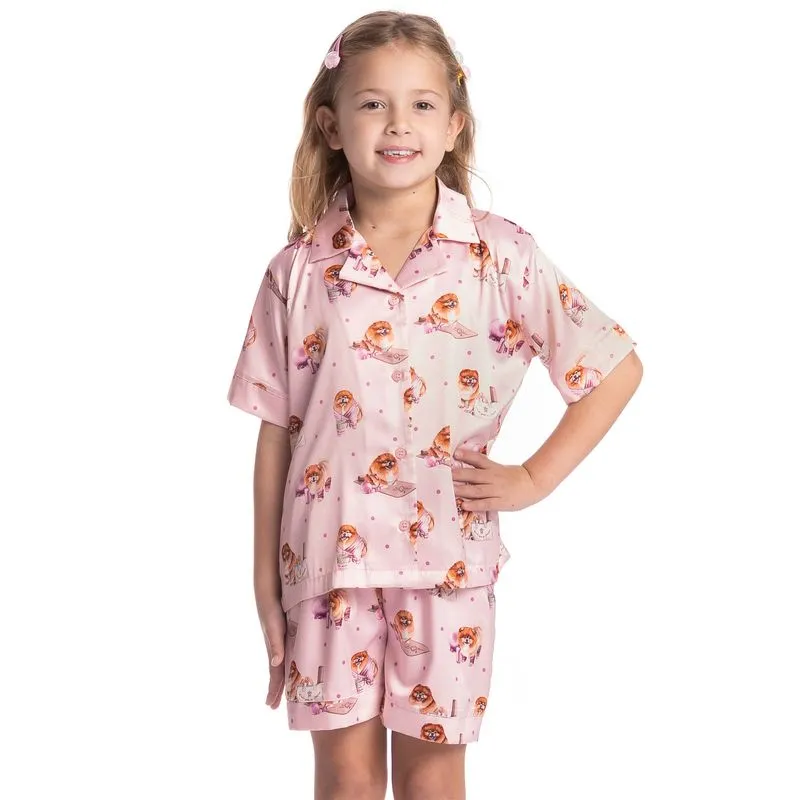 Pijama Infantil Feminino Curto Americano Lyla Pilates Rosa-3/06