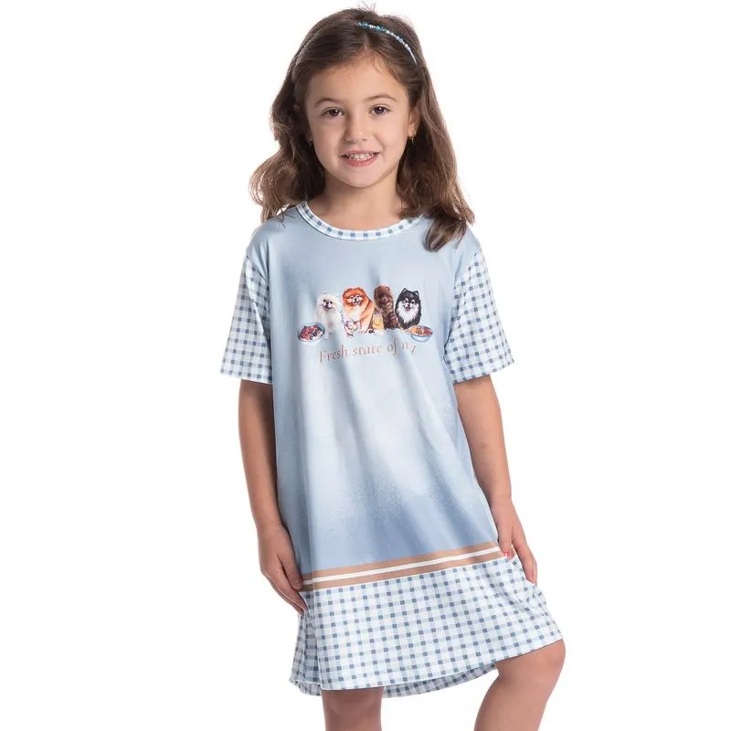 Camisão Infantil Feminino Curto Fresh Moka Azul-2/10