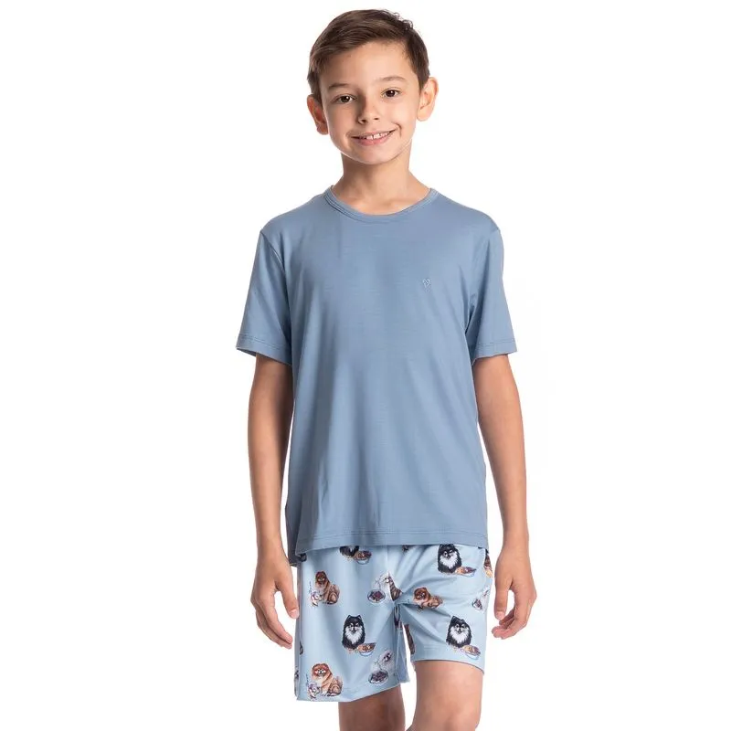 Pijama Infantil Masculino Curto Fresh Moka Azul-2/02