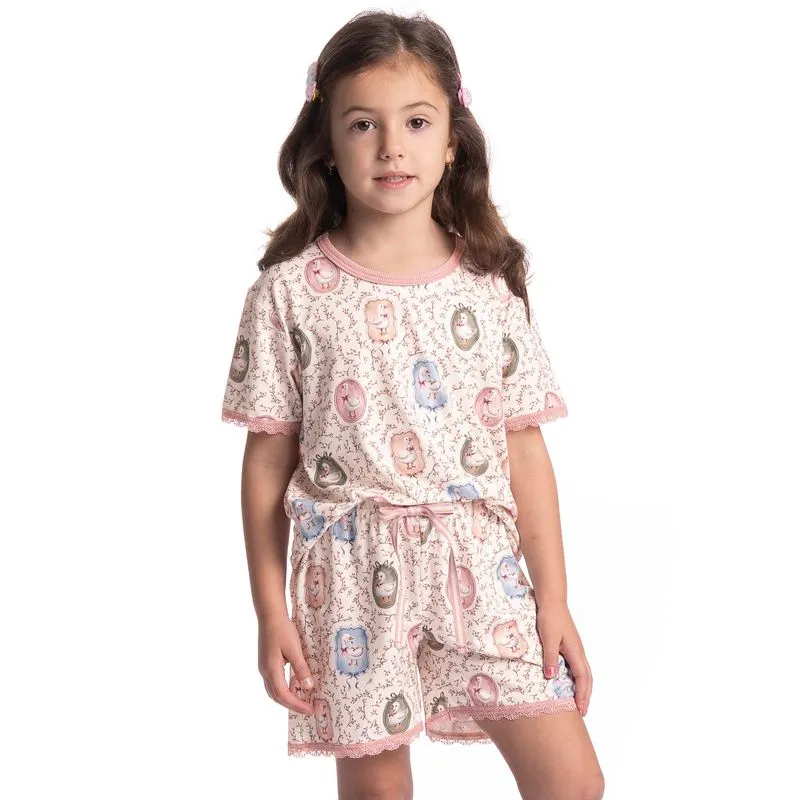 Pijama Infantil Feminino Curto Sweet Love Rosa-3/14