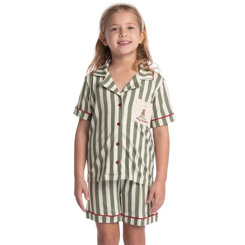 Pijama Infantil Feminino Americano Curto Holiday Verde/08