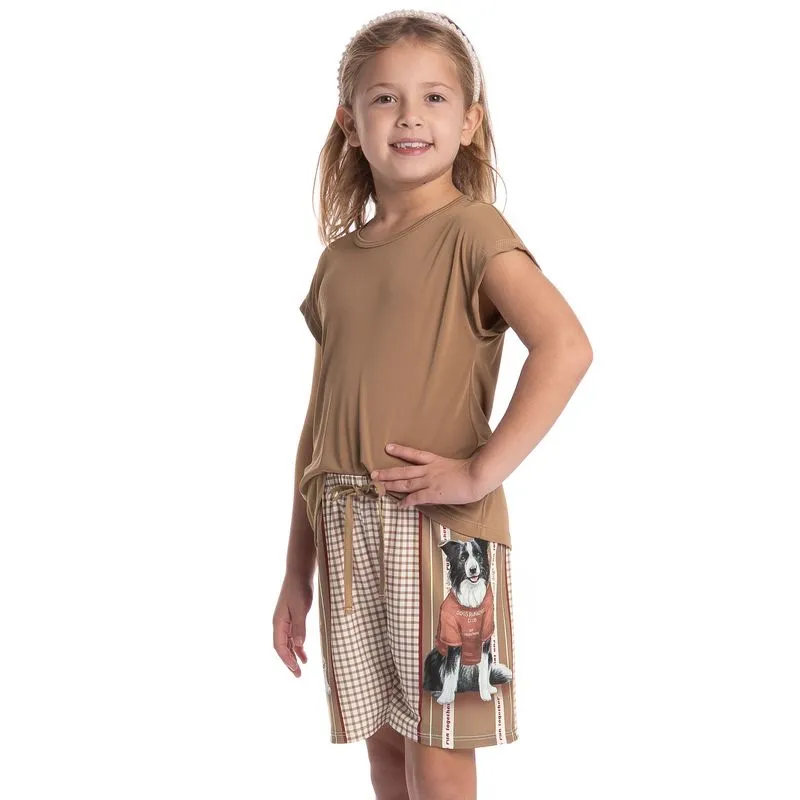 Pijama Infantil Feminino Curto Dogs Running Bege/10