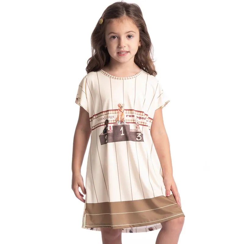 Camisão Feminino Infantil Curto Dogs Running Bege/12