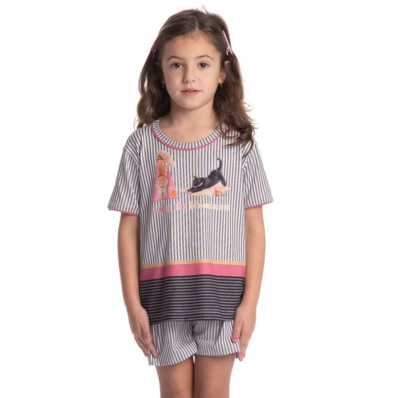 Pijama Infantil Curto Cats Yoga Branco/06