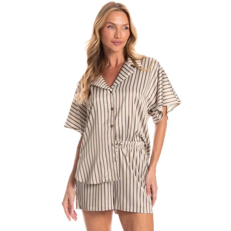 Pijama Americano Feminino Curto Maia Marrom/G