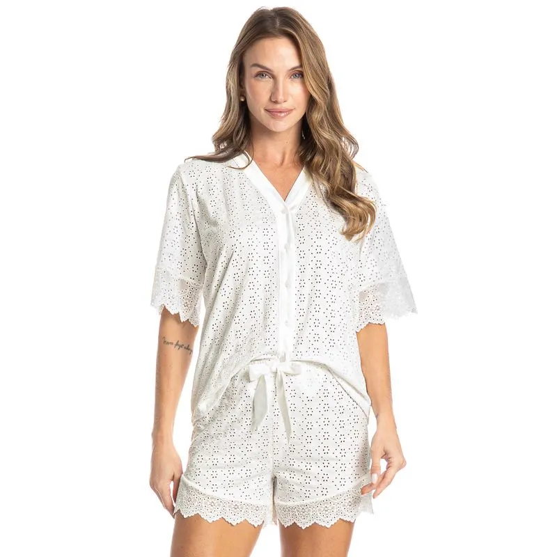 Pijama Americano Feminino Curto Lótus Branco/G