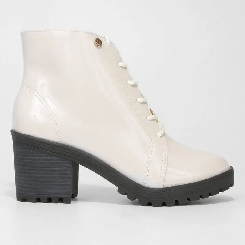 Bota Coturno Cano Curto Via Uno Verniz Feminina - Feminino - Off White