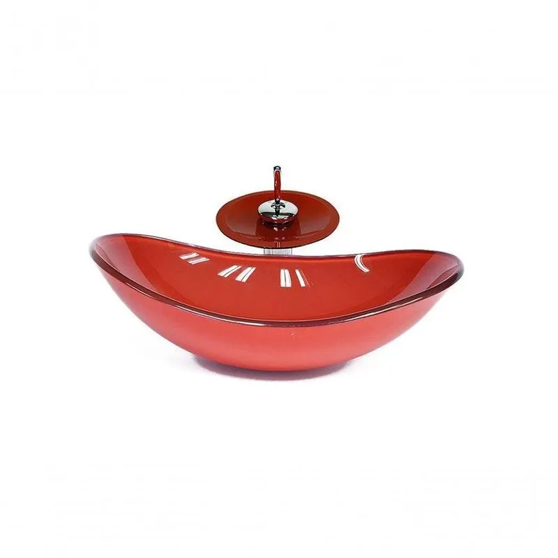 Cuba De Vidro Oval 55cm + Valvula + Torneira Cascata