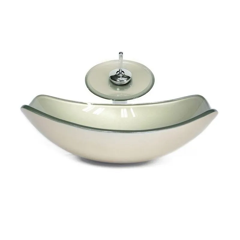 Cuba De Vidro Oval 51cm + Valvula + Torneira Cascata