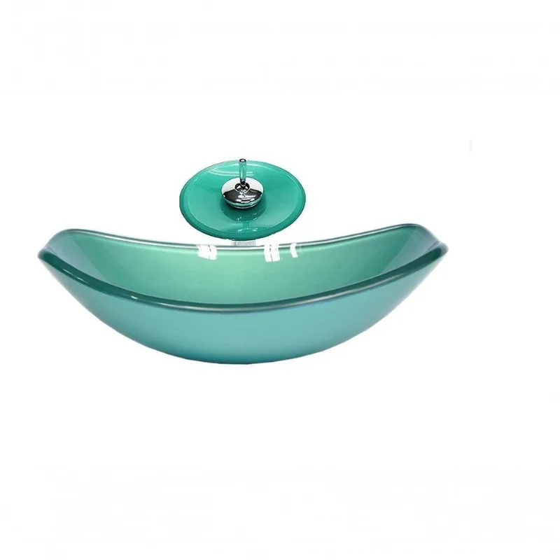 Cuba De Vidro Oval 46cm + Valvula + Torneira Cascata