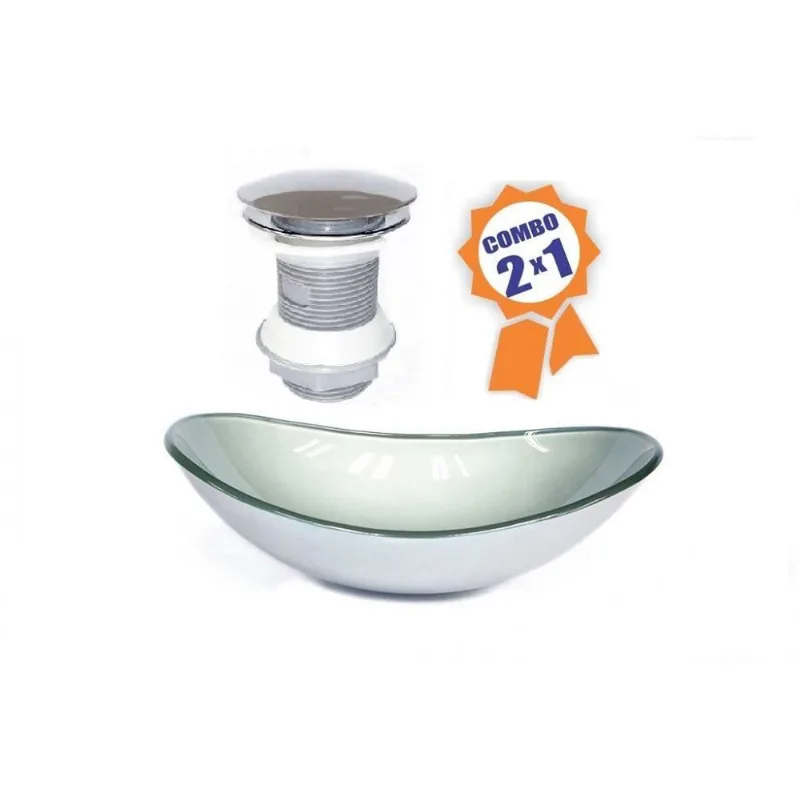 Cuba De Vidro Oval 55cm Prata + Válvula Click