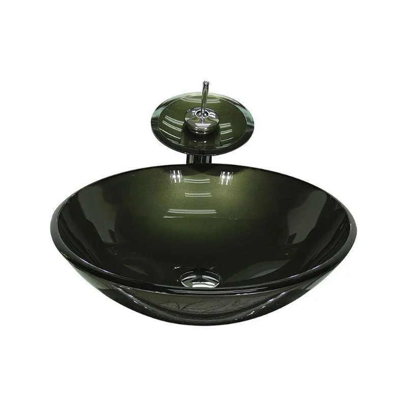Cuba Redonda 42cm Ouro Envelhecido+Valvula+Torneira Cascata