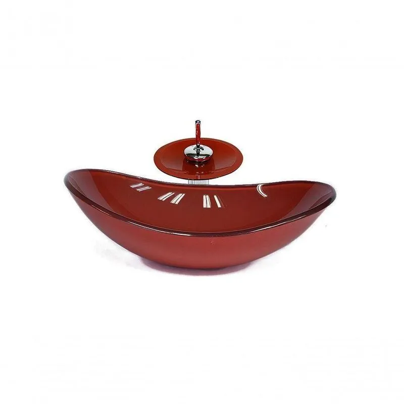Cuba De Vidro Oval 47cm + Valvula + Torneira Cascata