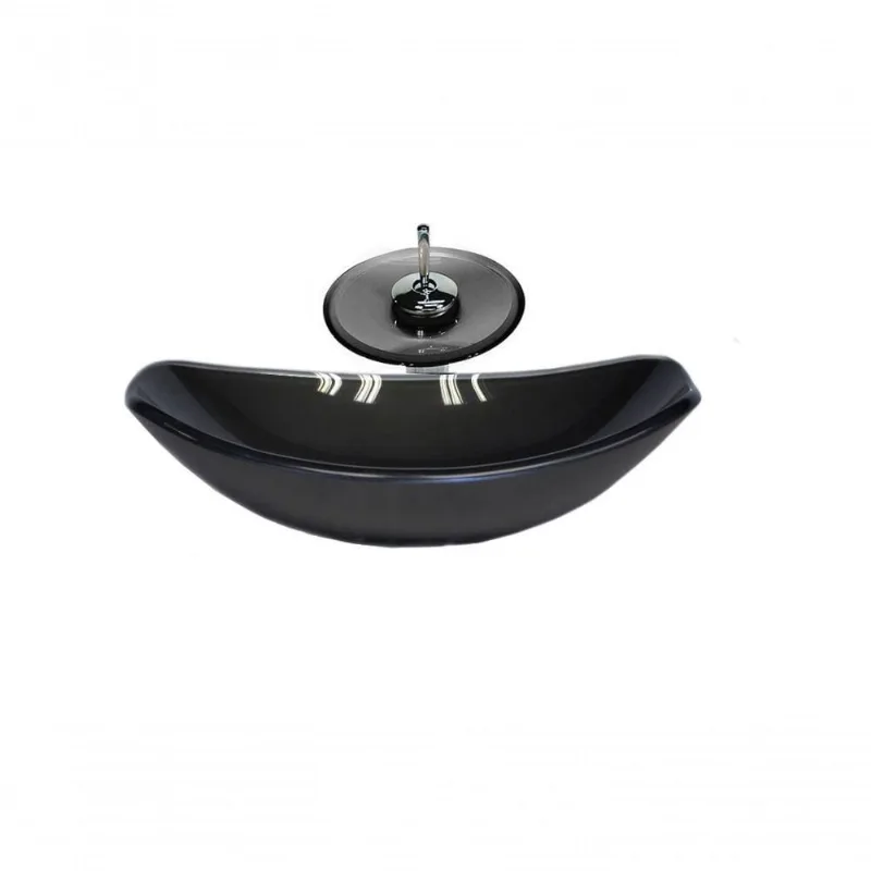 Cuba De Vidro Oval 46cm + Valvula + Torneira Cascata