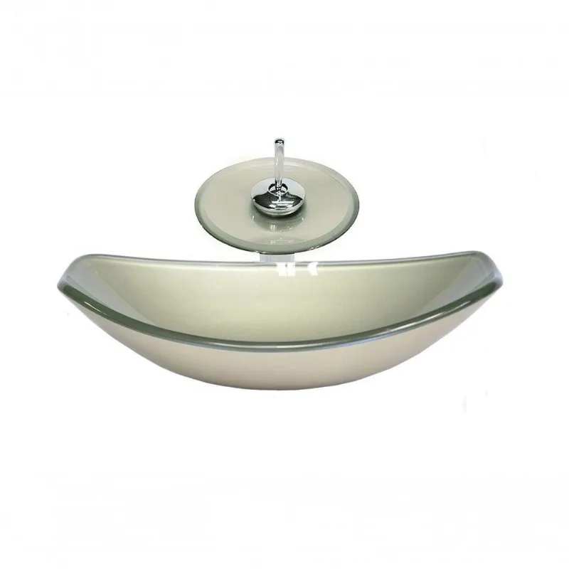 Cuba De Vidro Oval 46cm + Valvula + Torneira Cascata