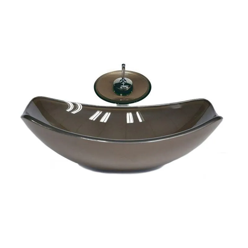 Cuba De Vidro Oval 51cm + Valvula + Torneira Cascata