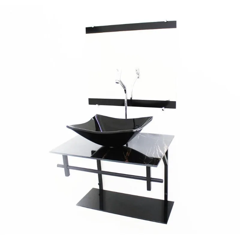 Kit Gabinete 60Cm Cuba Retangular Mármore Preto + Torneira