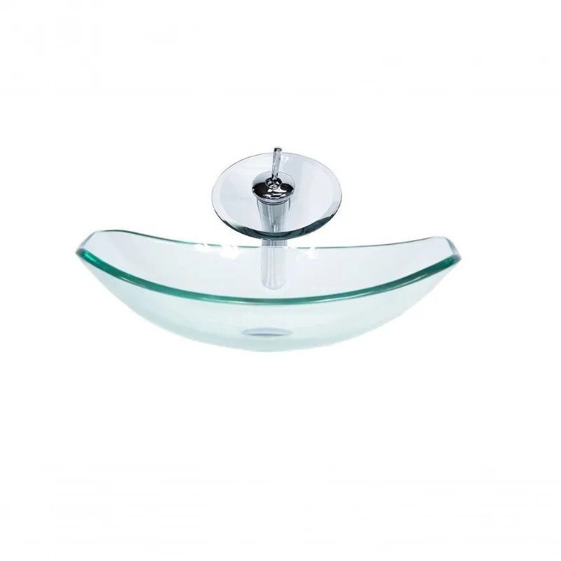 Cuba De Vidro Oval 46cm + Valvula + Torneira Cascata