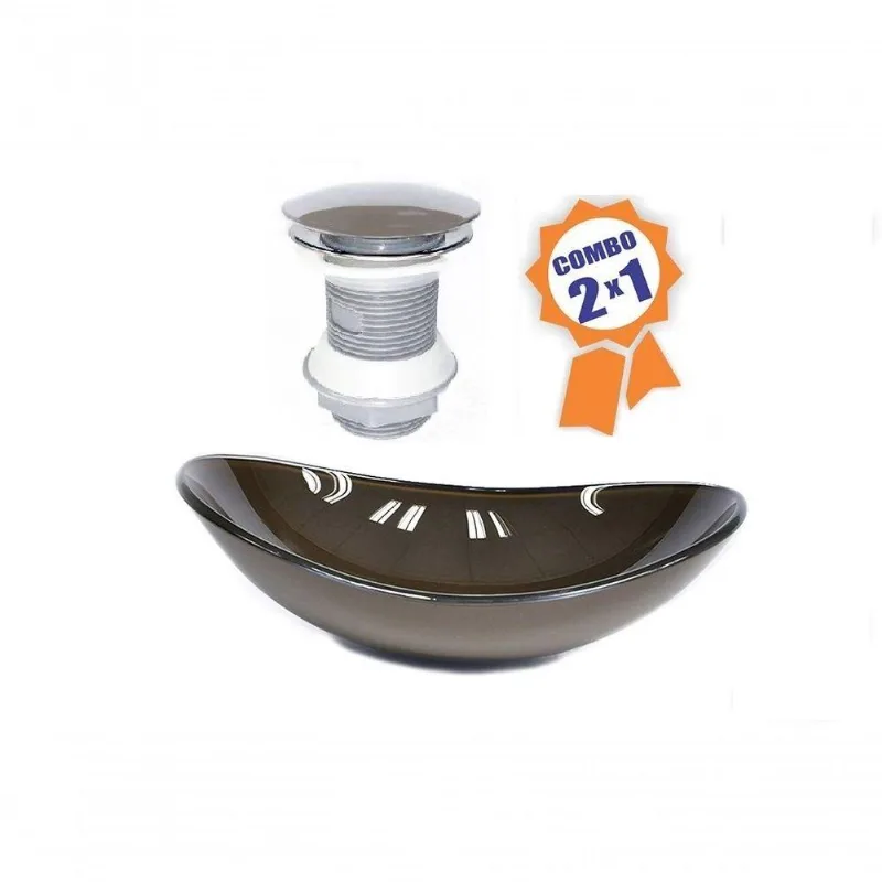 Cuba De Vidro Oval 55cm Marrom + Válvula Click