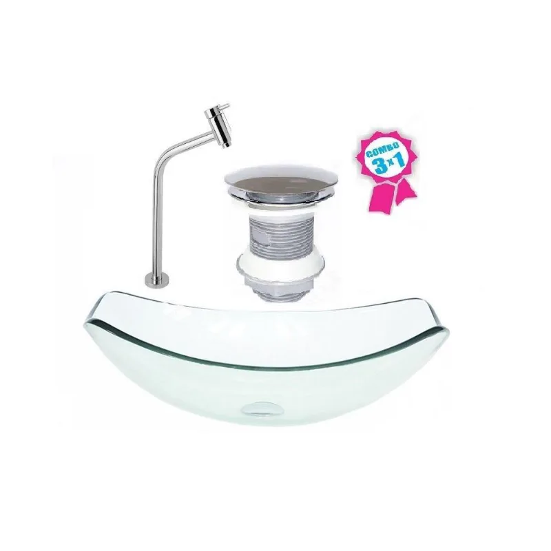 Cuba De Vidro Oval Chanfrada 46cm Jateado Válvula Torneira