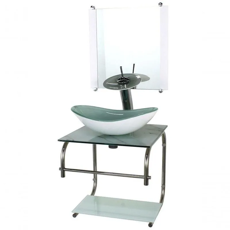 Gabinete De Vidro Cuba Oval 40cm Marmore Branco Torneira