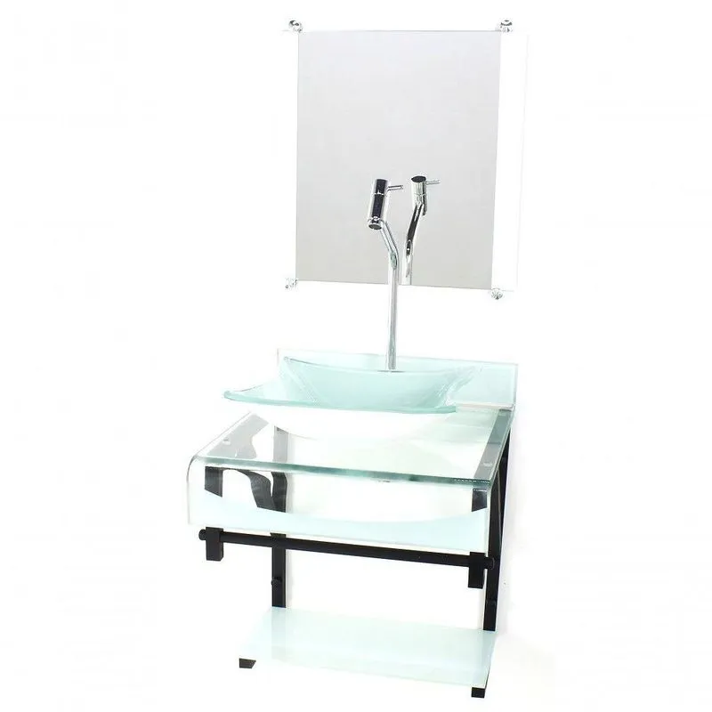 Gabinete De Vidro Duplo Cuba Quadrada Branco C/Torneira
