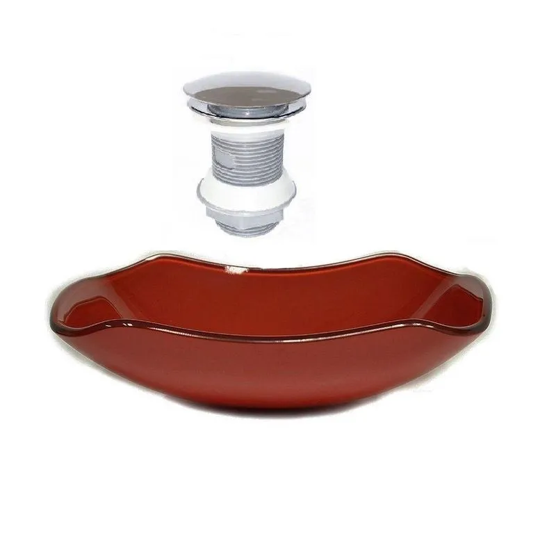 Cuba De Vidro Abaulada 45cm Vermelho Cereja + Valvula Click
