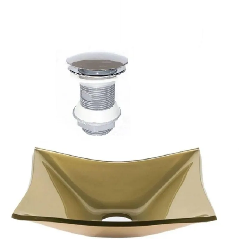 Cuba de Vidro Retangular 39cm Champanhe + Valvula Click
