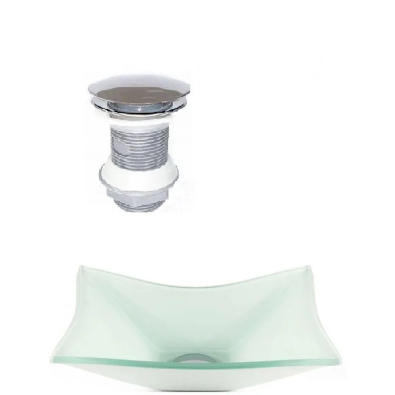 Cuba de Vidro Retangular 39cm Branca + Valvula Click