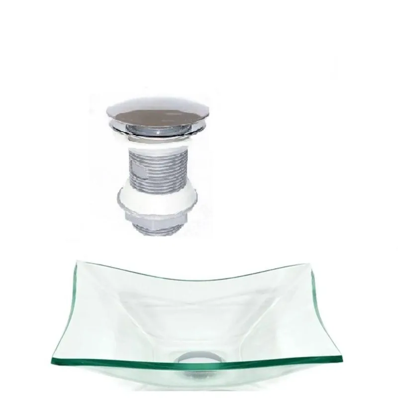 Cuba de Vidro Retangular 39cm Jateada + Valvula Click