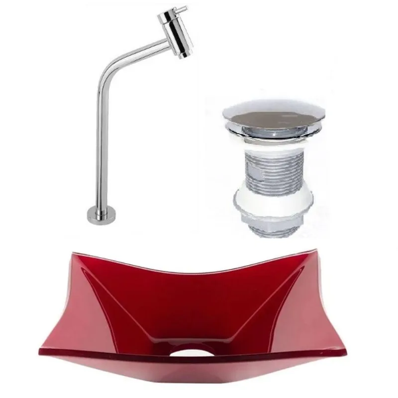 Cuba de Vidro 39cm Vermelho+ Valvula Click + Torneira