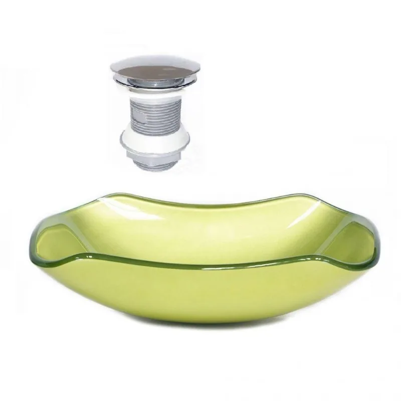 Cuba de Vidro Abaulada 51cm Verde Oliva + Valvula Click