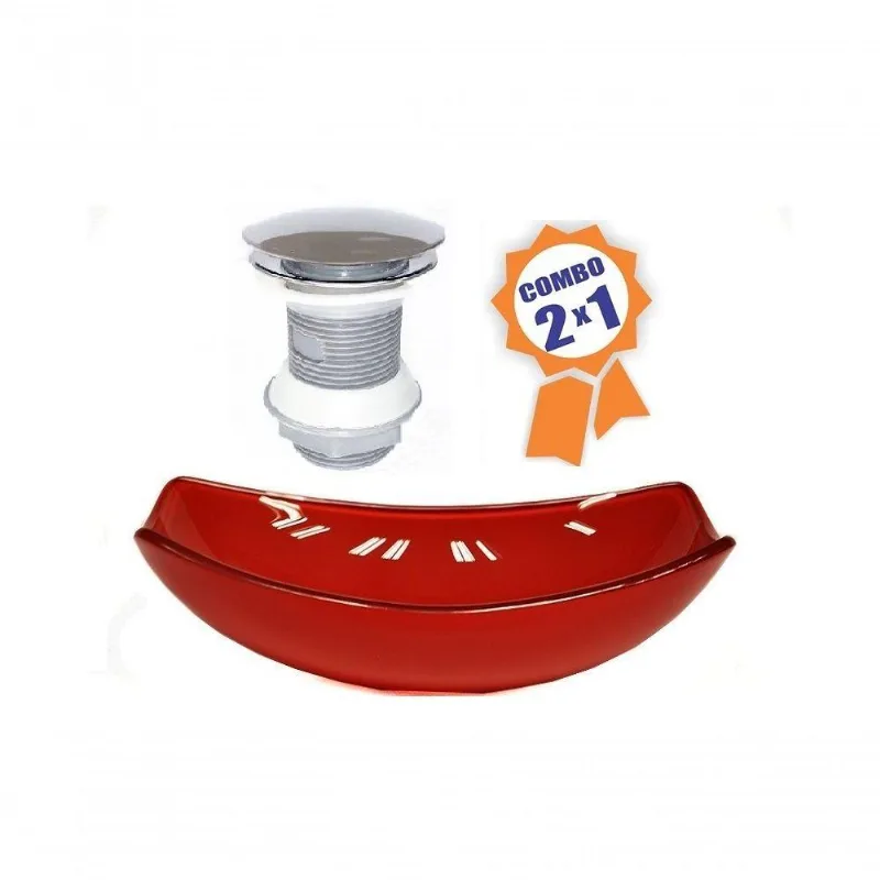 Cuba Vidro Oval Chanfrada 51cm Vermelho Cereja Válvula Click
