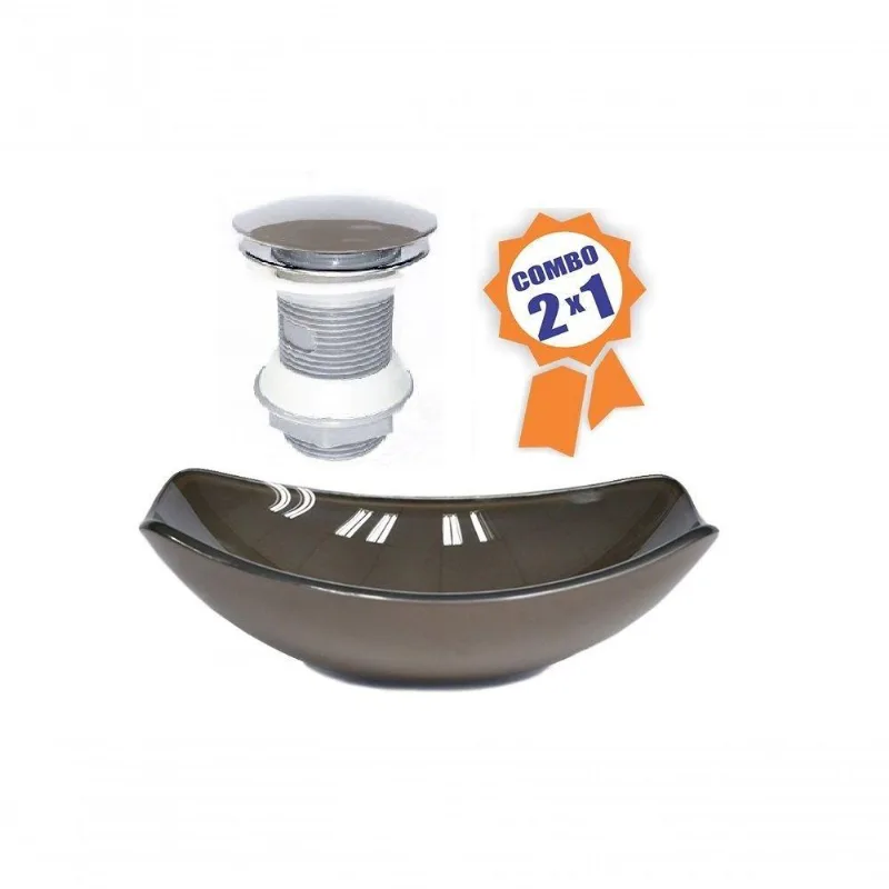 Cuba De Vidro Oval Chanfrada 51cm Marrom + Válvula Click